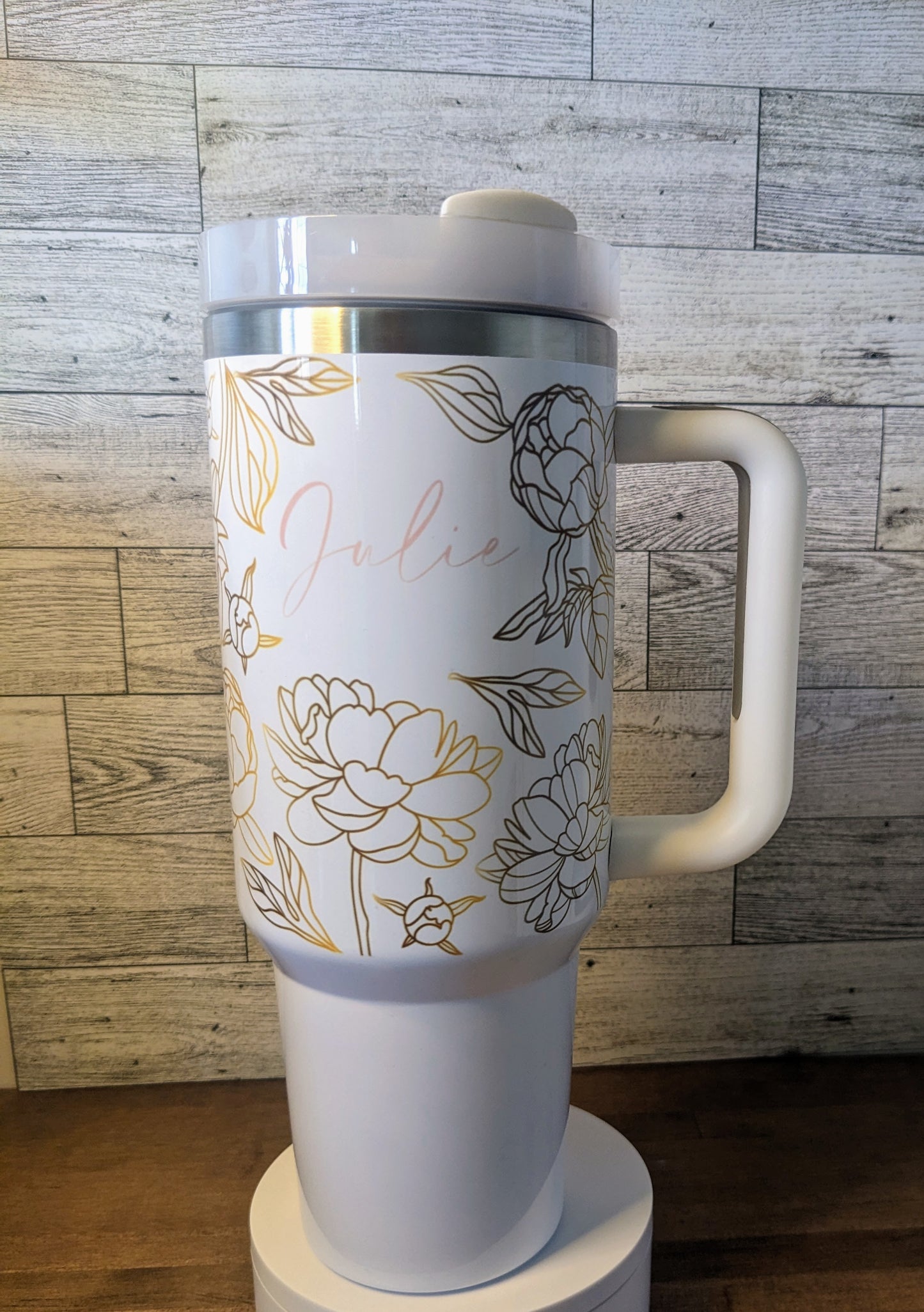 Gold Floral 40 oz Tumbler Personalized