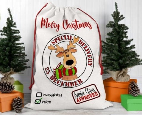 Merry Christmas Special Delivery Reindeer Santa Sack (Not Personalized)