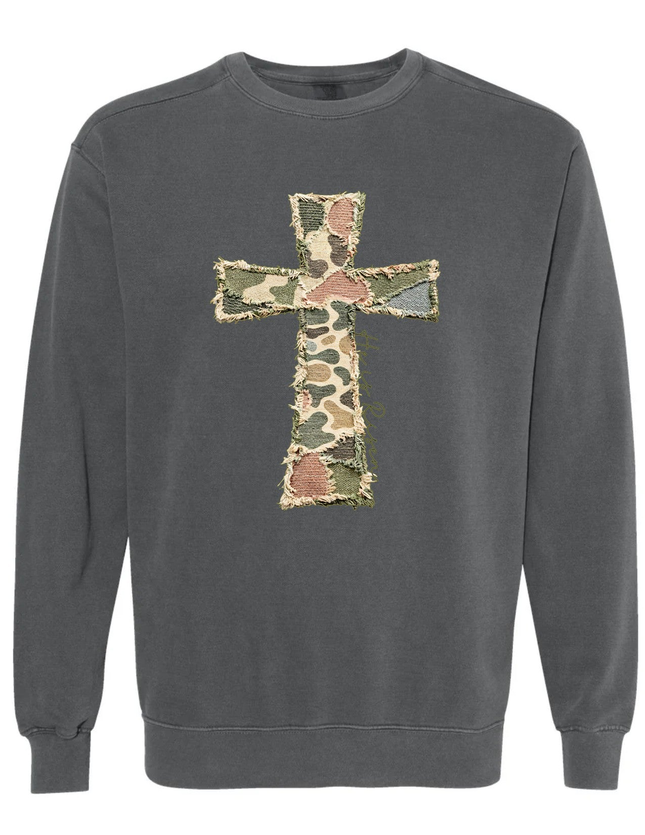 Camo Cross He is Risen (faux patches)