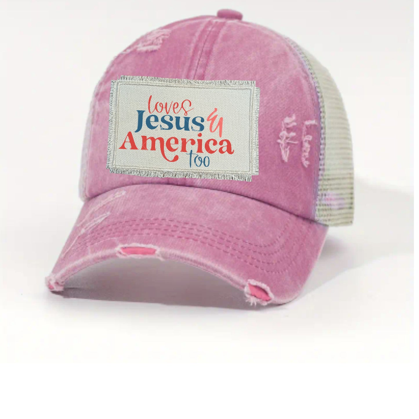 Loves Jesus & America Too Ponytail/Messy Bun Hat