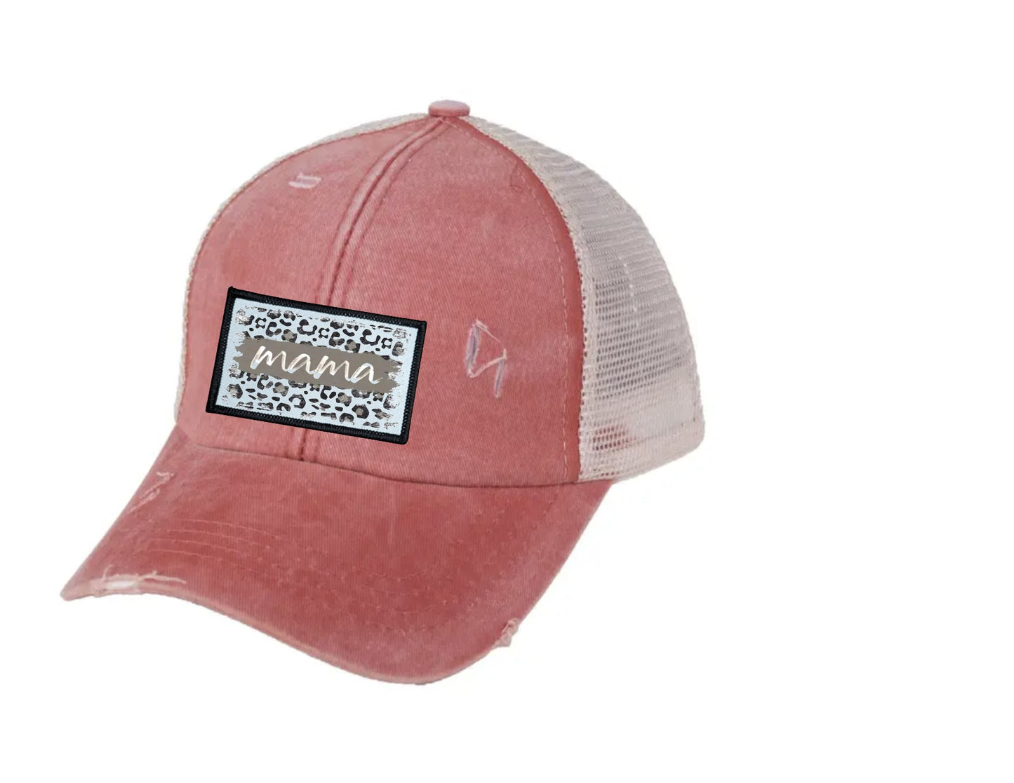 Mama cheetah print Ponytail/Messy Bun Hat