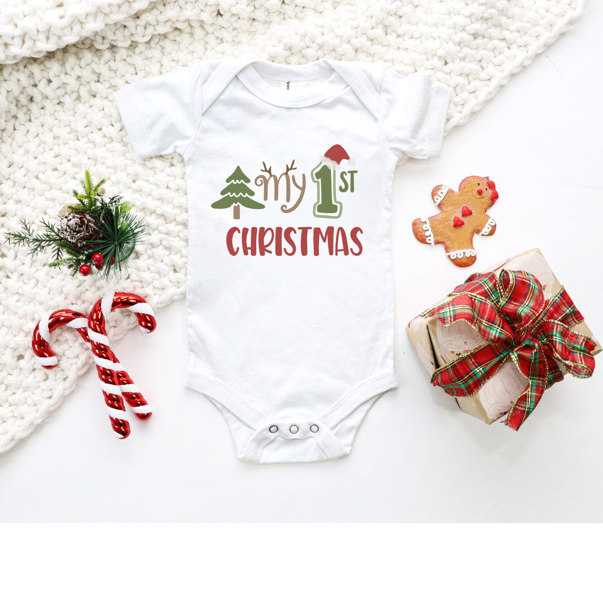 Baby's First Christmas Onesie with tree