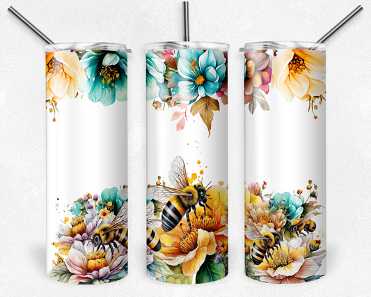 Split Floral & Bees (personalize) 20oz Tumbler