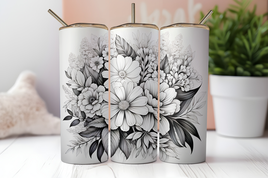 Black & White Floral 20oz Tumbler