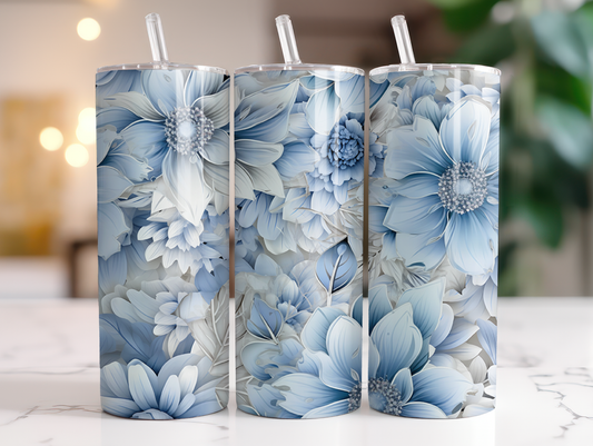 Blue Winter Floral 20oz Tumbler