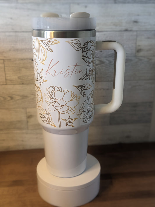 Gold Floral 40 oz Tumbler Personalized