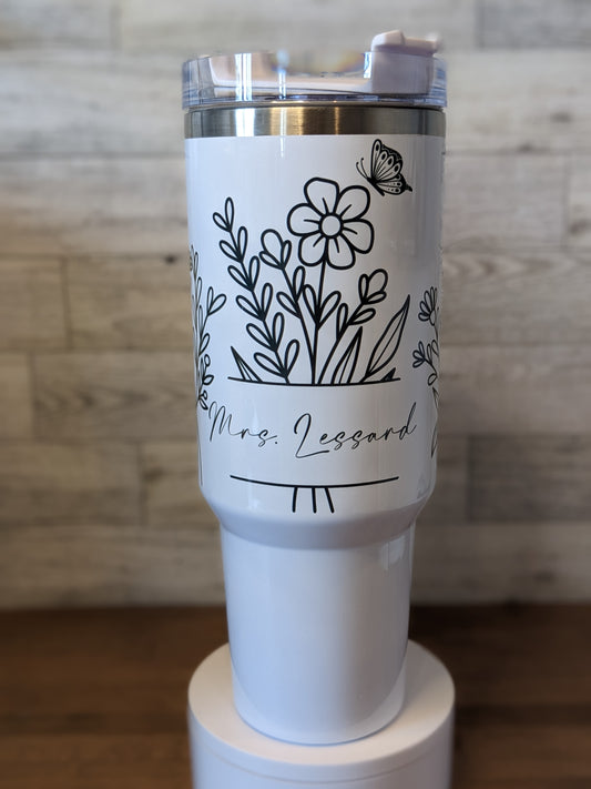 Black & White Wildflower (personalized) 40oz Tumbler