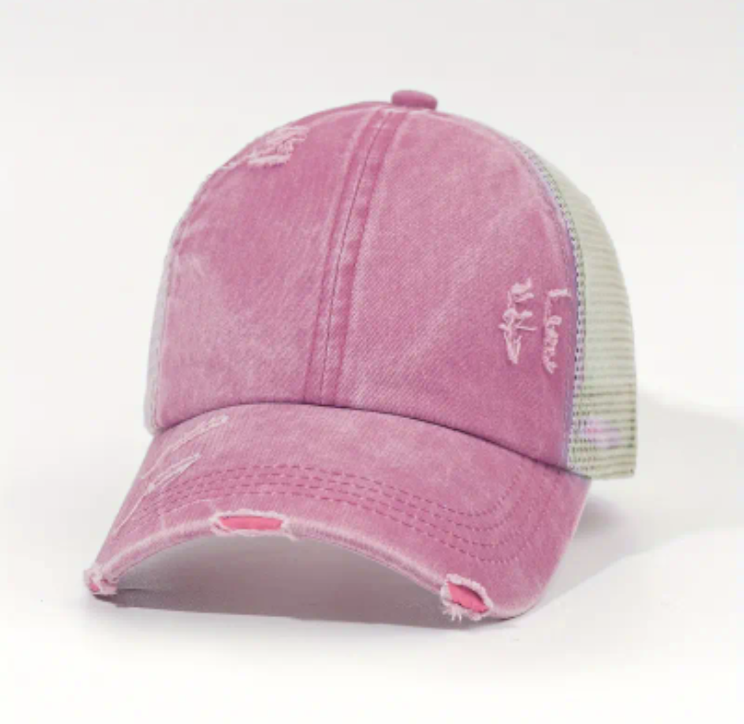 Boy Mom in heart Ponytail/Messy Bun Hat