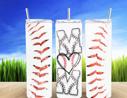 Baseball Mom stitches and heart 20oz Tumbler