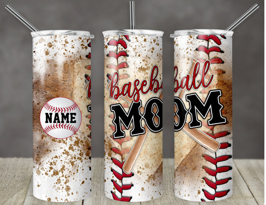 Baseball Mom with name on ball 20oz Tumbler