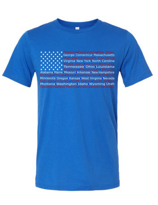 American Flag with 50 States Names