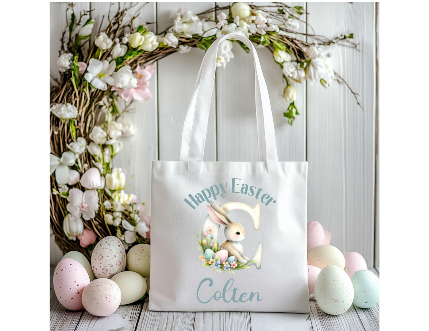 Happy Easter Bunny Alphabet Tote
