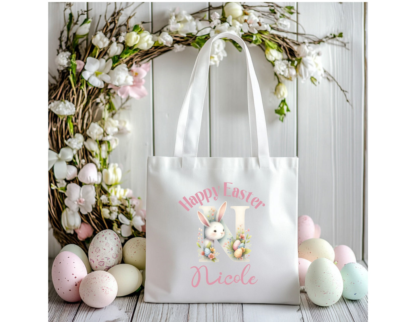 Happy Easter Bunny Alphabet Tote