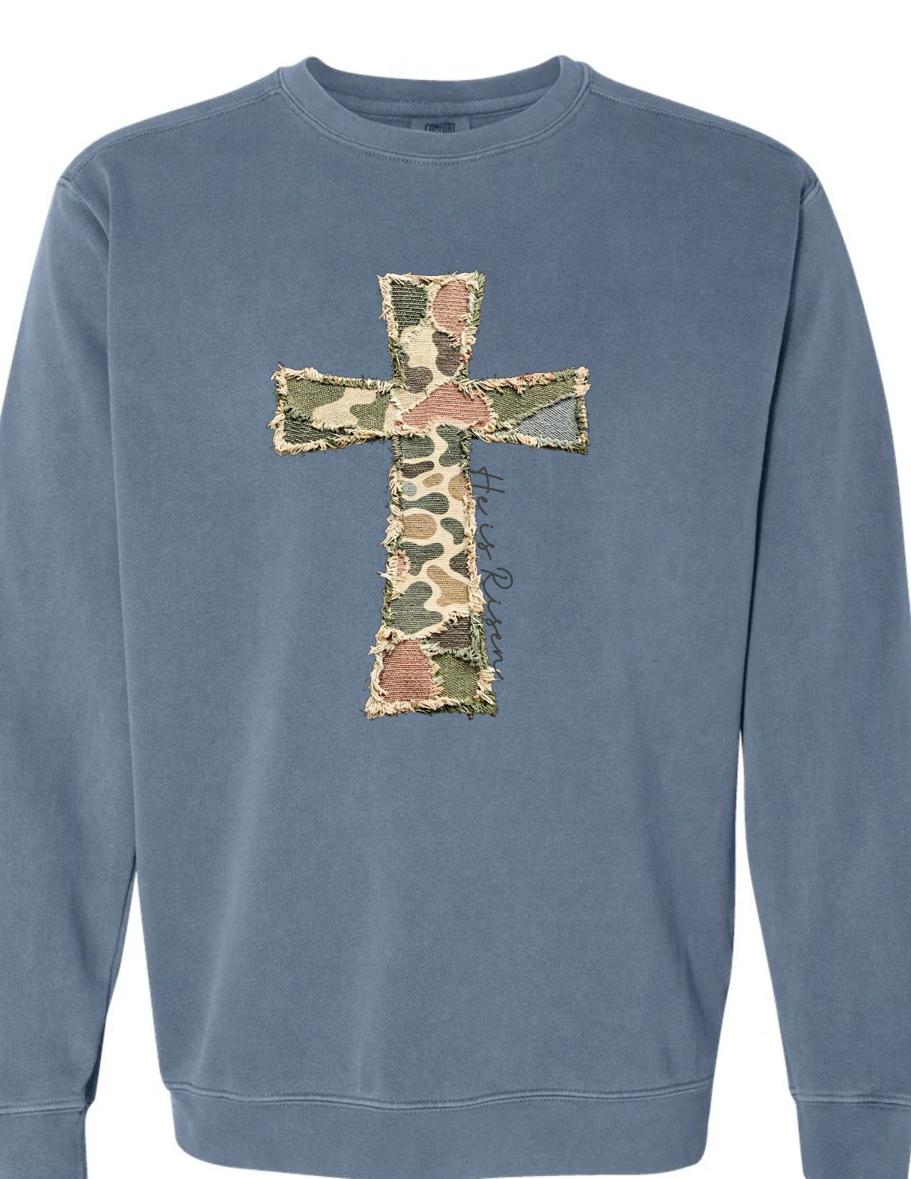 Camo Cross He is Risen (faux patches)