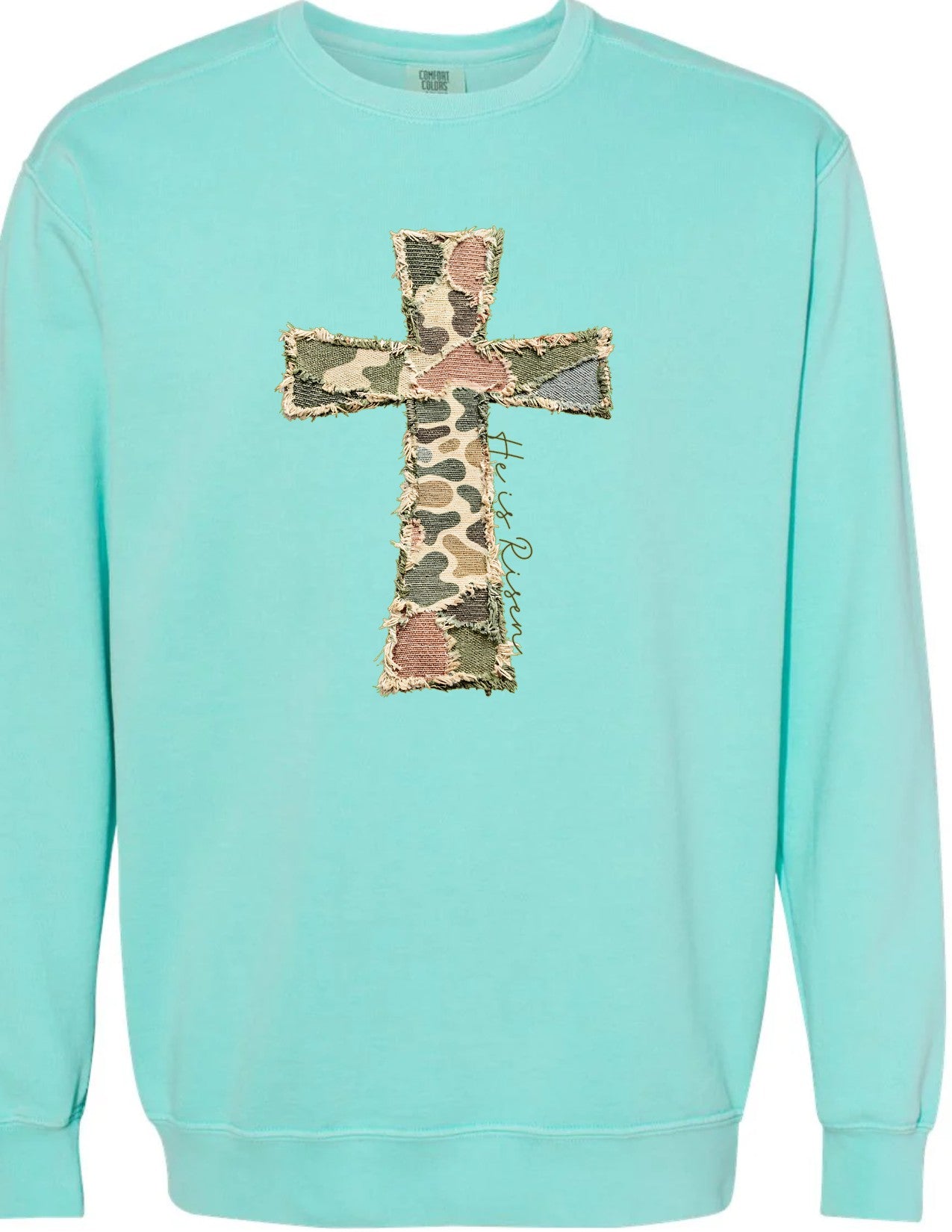 Camo Cross He is Risen (faux patches)