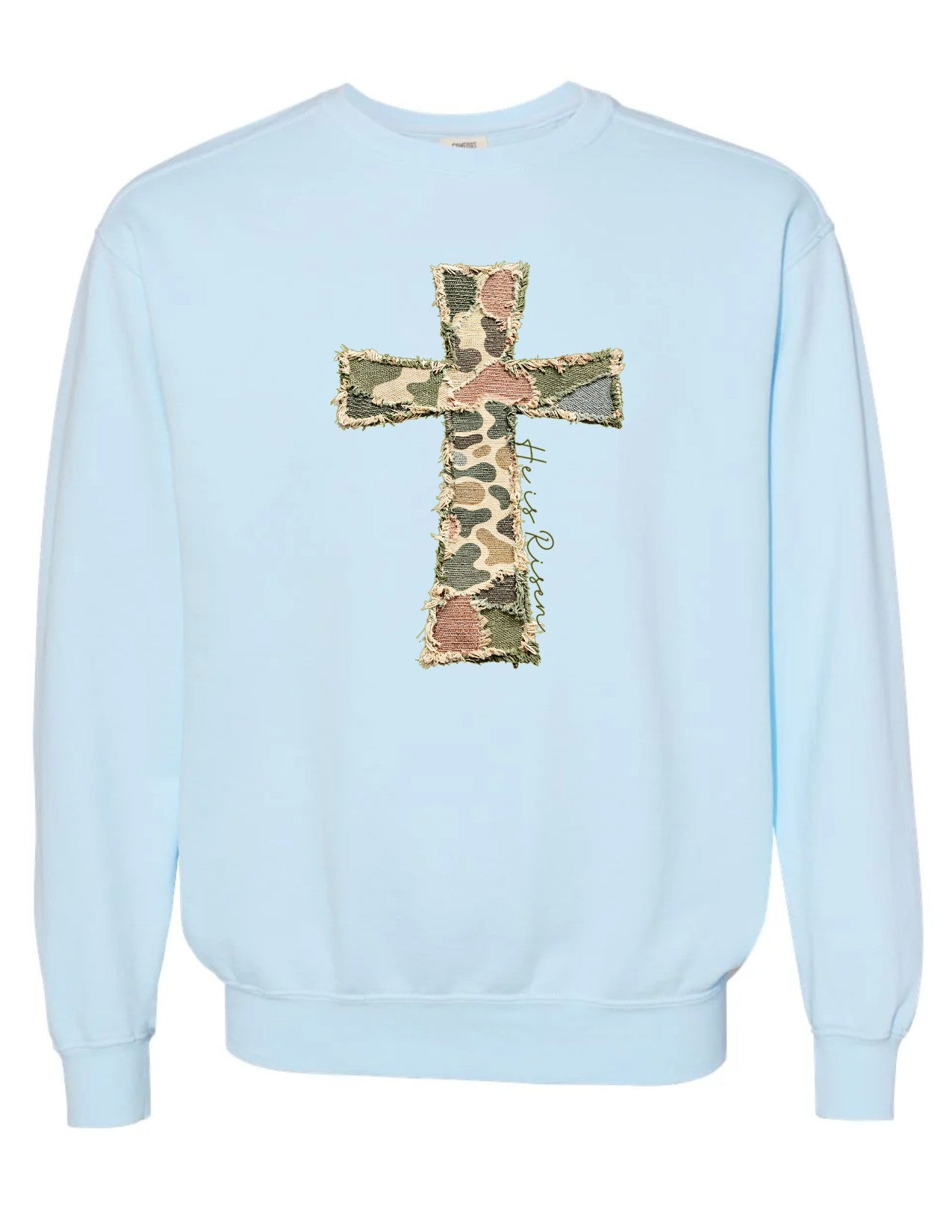Camo Cross He is Risen (faux patches)