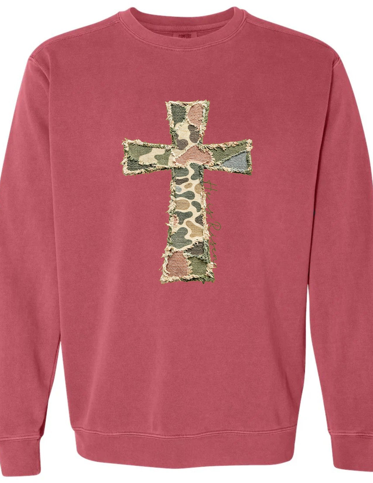 Camo Cross He is Risen (faux patches)