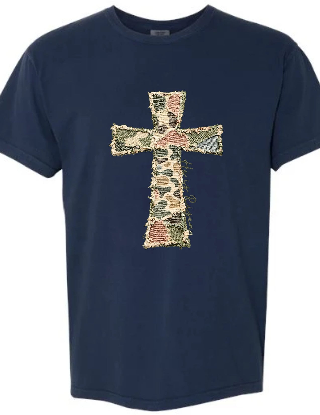 Camo Cross He is Risen (faux patches)