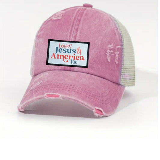 Loves Jesus & America Too Ponytail/Messy Bun Hat
