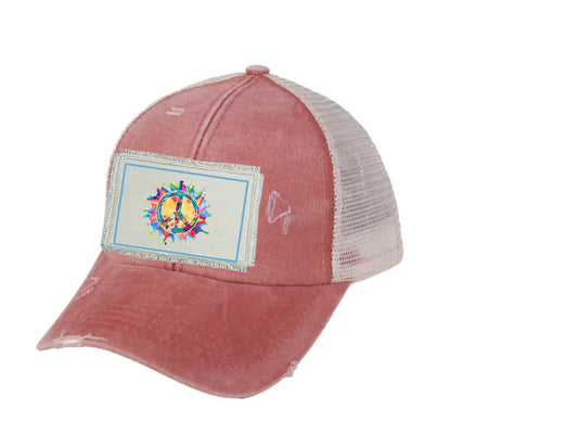 Peace watercolor floral Ponytail/Messy Bun Hat