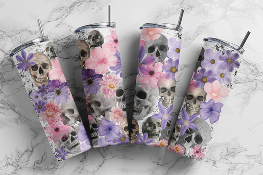 Purple flowers and skulls Insulated Tumbler (personalize)
