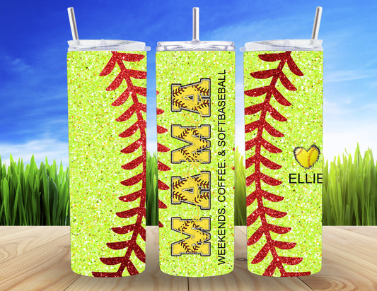 Softball MAMA Weekends, Coffee, Baseball (personalize) 20oz Tumbler