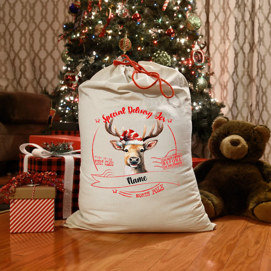 Special Delivery Stamp Deer Santa Sack