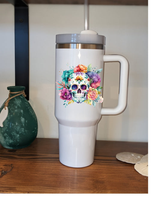 Watercolor Floral Skull