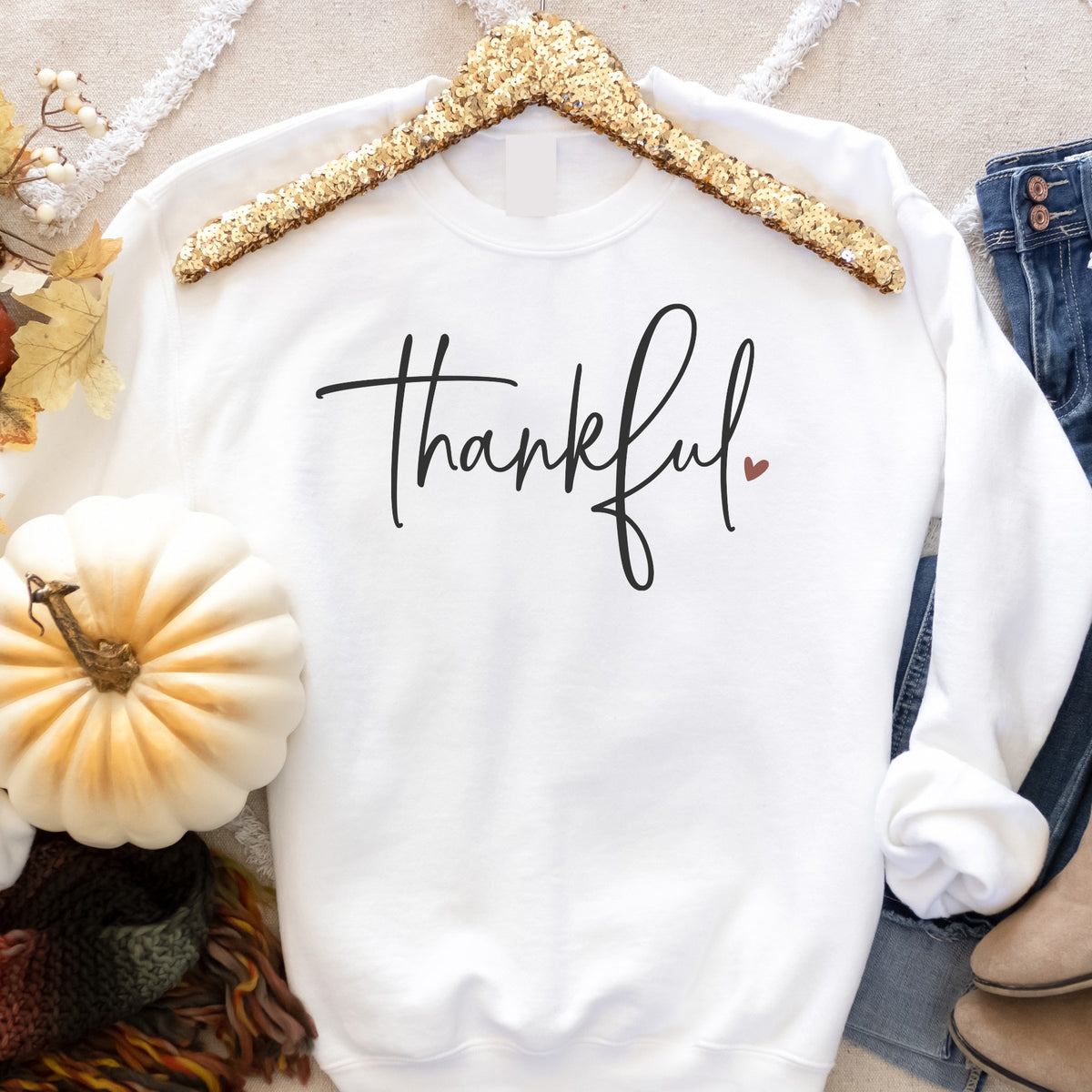 Thankful script w/heart