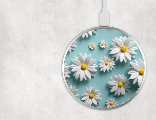 Wireless Charger Teal with Daisies